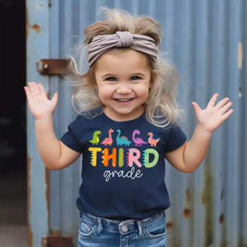 Third Grade Dinosaur Youth Shirt, Cute Colorful Dinos Back To School T-Shirt, 3rd Grade First Day Of School Tee, Kids Student Outfit