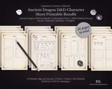 DnD 5e Character Sheet Bundle | Printable RPG Sheets Fantasy TTRPG PDF | Ancient Dragon Edition | DnD Character Sheet | Dungeons & Dragons