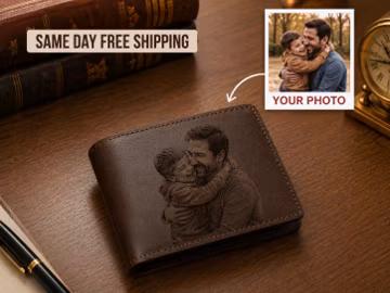 Personalized Father's Day Gift, Anniversary Gift for Him, Custom Photo Wallet, Handwriting Engraved Wallet, Gift for Husband, Gift for Him,