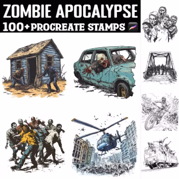 100+ Zombie Apocalypse Procreate Stamps | Procreate Brushes | Instant Digital Download