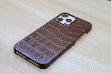 Personalized Croco Pattern Brown Leather Phone Cover, iPhone 15, 14, 13, 12, 11 Pro Max / Plus Case, Phone Case For Valentine's Day