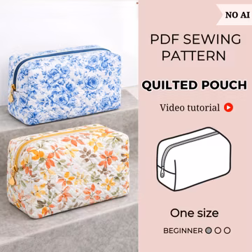 Boxy Quilt Pouch PDF Sewing Pattern | Pdf sewing pattern | Quilted pouch | Make up bag pattern | Boxy pouch pattern | Bag sewing pattern