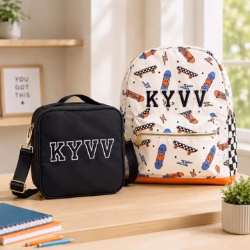 Personalized Boys Backpack and Lunch Box Set Ages 5–8 | Custom Name School Bag with Patches | Back to School