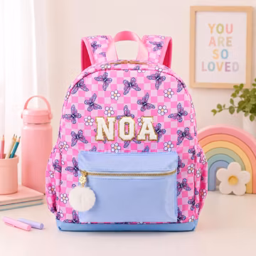 Custom Butterfly Backpack for Girls | Personalized School Backpack with Name | Preschool & Kindergarten Bookbag Ages 4-6 | Pink Checkered