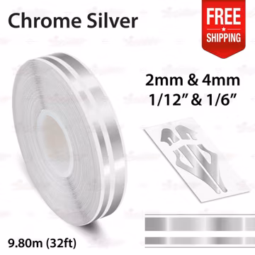 CHROME SILVER 1/2" 12mm Double Stripes Car PinStriping Styling Trim Adhesive Line Tape Decal Vinyl Sticker | 32ft 9.80m | AutoXpress