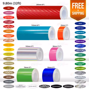 1" 1-1/2" 2" 3" 4" 6" 8" Vinyl Pinstriping Pin Stripe Car Body Bike DIY Styling Tuning Tape Decal Stickers | 32ft 9.80m | FunXpress