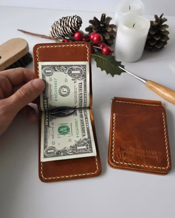 Horween Leather Money Clips Wallet, Bifold Card Holder, Handmade Wallet, Minimalist Wallet, Front Pocket Wallet, Free Key Chain, Gift