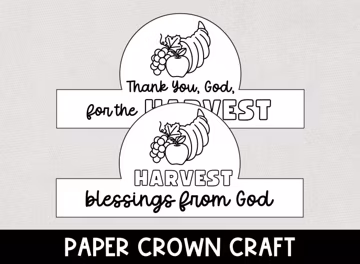 Harvest Bible Crown, Printable Fall Faith Crown, Easy Kids Autumn Harvest Craft, Sunday School, Christian Thanksgiving Bible Activity