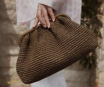 Dark Brown Raffia Clutch Bag | Woven Straw Knitted Raffia Bag | Pouch Clutch Bag With Hidden Metal Locked