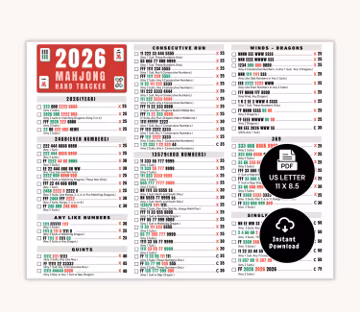 2026 Mahjong Hand Tracker, American Mahjong Printable, Mah Jongg, Mahjong scorecard, Mahjong tiles, Mahjong Game Night, PDF Digital Download
