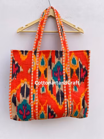 Indian Printed Cotton Quilted Tote Bag: Handmade Market Bag