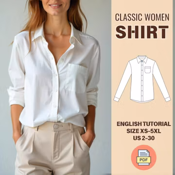 Classic Women’s Shirt Sewing Pattern PDF, Button Up Shirt Pattern for Women, DIY Long Sleeve Blouse, XS-5XL, Digital Sewing Tutorial