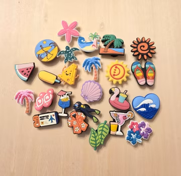 New trending Hawaaii, summer vaccation, Surfing, cocktails themed shoe charms for your shoes, cute shoe charms, clog compatible shoe charms
