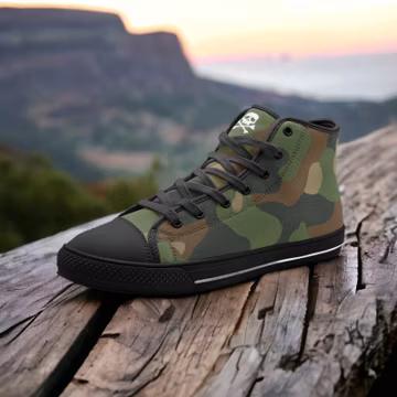 Camo / Unisex High Top Canvas Shoes, Goth, Emo, Goblincore, Woodland, Witchcore, Faecore, Boho, Bohemian, Cottagecore