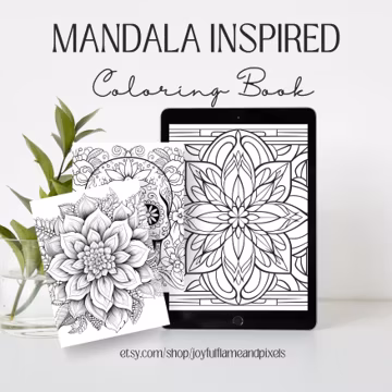Mandala Coloring Book: 50+ Grayscale Pages, Calming Stress Relief (Digital Download)
