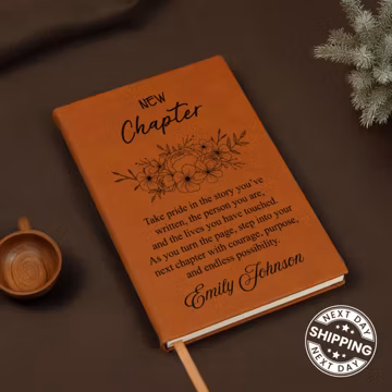 New Chapter Engraved Leather Journal, Coworker Farewell Gift, New Job Retirement Present