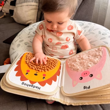 Personalized Christening Gift - Baby's First Touch and Feel Book with 18 Animal Textures, Sensory Book for Newborn