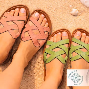 Leather Sandals Interlaced Slides Moroccan Summer Flat Sandals Handmade Women’s Slip-On Shoes