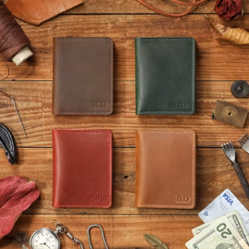 Personalized Leather Card Holder Wallet | Minimalist Credit Card Holder | Gifts for Him Her Anniversary Graduation Wedding Dad Mom Gift