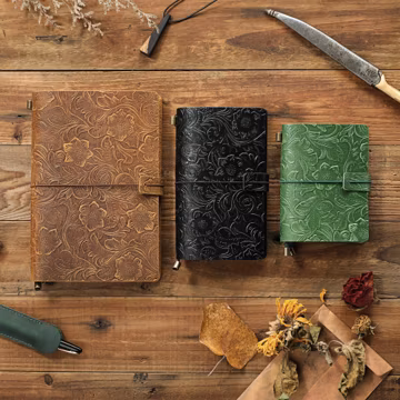 Embossed Flower Leather Travel Journal | Handmade Leather Refillable Journal Notebook Diary | Gifts for Him Her Anniversary Wedding
