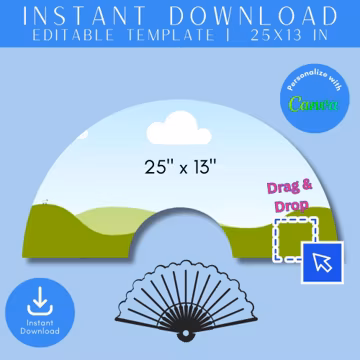 Clack Fan Template, Canva Template, Editable, Clack Fan, Sublimation DIY, Hand Fan, Blank Clack Fan Template, 25" x 13"