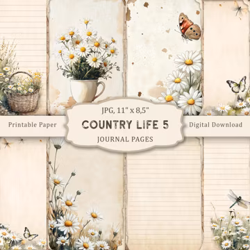 Country Life #5 Junk Journal Kit, Vintage Summer Cottage Pages, Basic Lined Pages, Cottagecore Scrapbooking