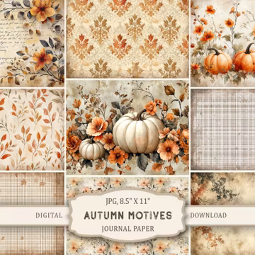 Autumn Motives #1 Paper Set, Fall Junk Journal, Scrapbook Paper Printable, Digital Download, JPG, PDF