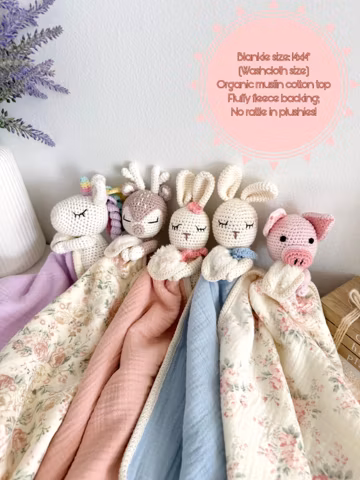 Personalized Organic Cotton Baby Lovey: Crochet Animal Security Blanket