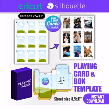 Custom Playing Cards Canva Template, DIY Wedding Poker Cards & Box (Digital Download)