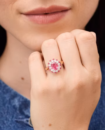 Sterling Silver Pink Zirconia Floral Statement Ring, Women’s Cocktail Jewelry