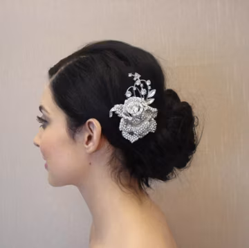 Bridal Hair Comb Wedding Flower Hairpiece Crystals Pearls Silver Vintage Style Hair Piece Jewelry - Ships in 1-3 Business Days