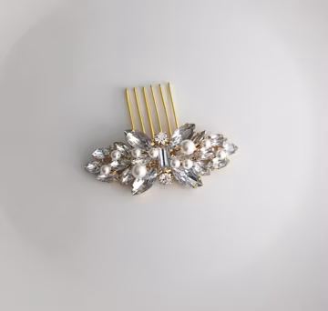 Bridal Hair Comb Gold Wedding Hairpiece Crystals Pearls Hair Piece Small Hair Jewelry Ships in 1-3 Business Days