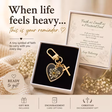 Mustard Seed Keychain Christian Gift, Faith Encouragement Gift for Women, Bible Verse Keychain, Bible Bag Charm