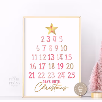 PRINTABLE Christmas Countdown Calendar, Trendy Days Until Christmas, DIY Advent Calendar, Pink Christmas, Countdown to Christmas Cute