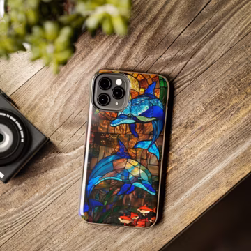 Stained Glass Look Dolphin Phone Case, Gift For Ocean Lover, Dolphin Gift,Iphone 11,Iphone 12,Iphone 13,Iphone 14,Iphone 15,Iphone 16