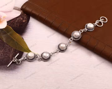 White Pearl Bracelet, Handmade Bracelet, 925 Sterling Silver Bracelet, Gemstone Bracelet Jewelry, Gift For Her, Women Bracelet