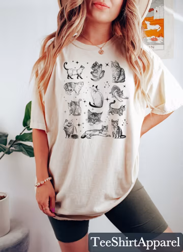 90s Tattoo Cat Graphic Tee - Retro Kitten Shirt
