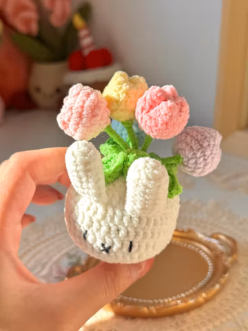 Flower Bouquet Bunny Crochet, Tulips Plants, Roses