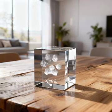 Custom 3D Engraved Pet Paw Nose Print Crystal | Memorial Keepsake | Free Mockup & Touch-Up