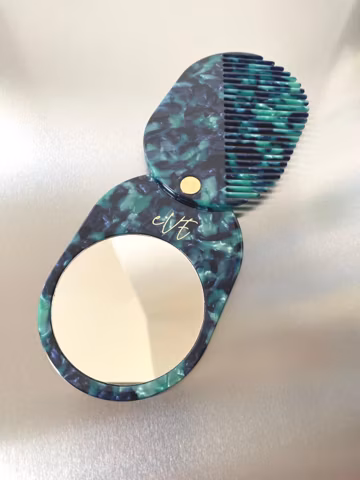 Green Acetate Folding Mirror and Comb Set, Compact Jade Travel Mirror, Makeup Mirror, Gift for Her, Bridesmaid Gift, Purse Accessory
