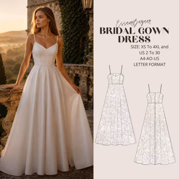 Bridal Ball Gown Sewing Pattern, Strap Dress, Elegant Design (PDF Download)