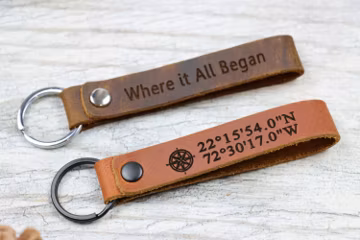Customized Keychain, Personalized Leather Keychain, Custom Leather Key chain, Latitude Longitude Keychain, Coordinates key chain, Keychain