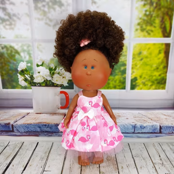 Doll Mia 12'' Handmade Dress Brown Ahro Styled Girl from Nines d'Onil Medium tone of skin