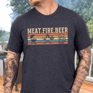 Meat Fire Beer Shirt, Father's Day Gift from Kids, Dad from Son or Daughter, Boyfriend's Birthday, Gift Tee for Husband, Funny Men's Tshirts
