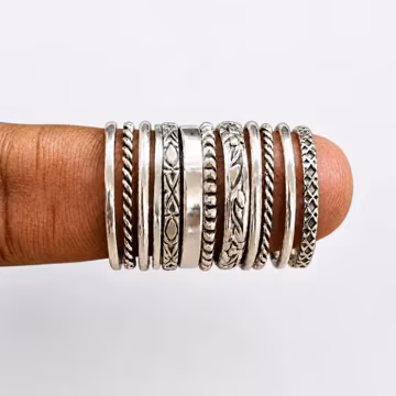Set of 12 Stacking Rings, Boho 925 Sterling Silver, Handmade Rings, Pure Silver Rings, Anniversary Gifts, Statement Rings, Woman Jewellery,