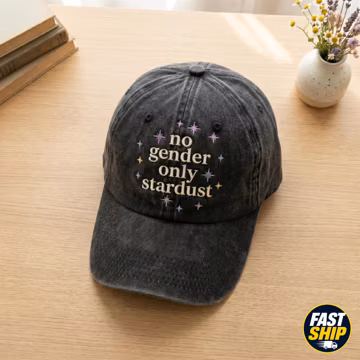 Embroidered Non Binary Pride Washed Hat, Enby Pride, No gender only stars, Nonbinary Pride Flag