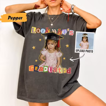 Personalized Graduation Shirt: Look's Who Graduated Vintage Photo Shirt, Graduation Outfit For Mom Dad, Photo Graduation Tee, Graduation Day