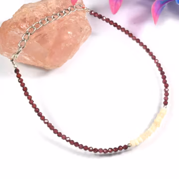 Red Garnet & Opal Beaded Bracelet: Gemstone Crystal Jewelry