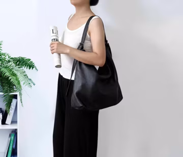 Black Leather Tote Bag Shoulder: Crossbody Sling Bag, Fits 14" Macbook