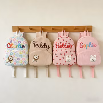 Personalized Kids Backpack, Custom Toddler Preschool Bag, Corduroy Floral Print Small Backpack for Girls Boys Kindergarten